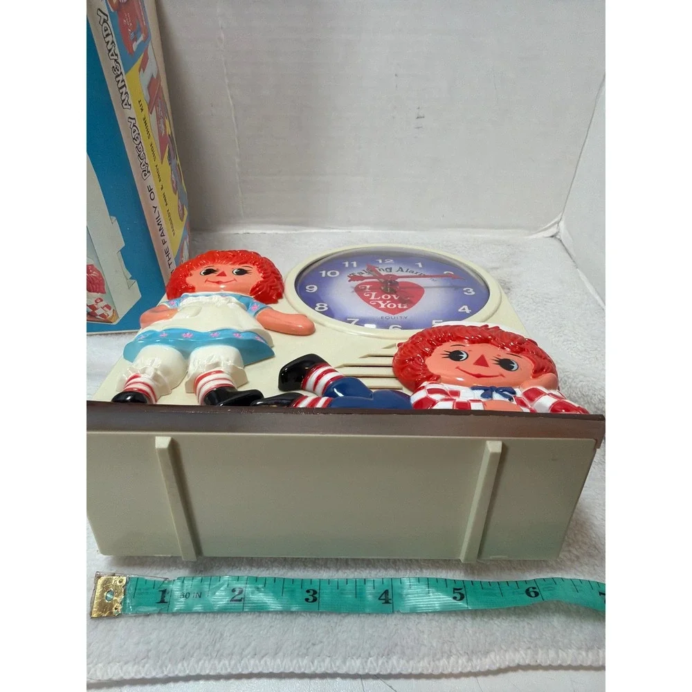 VTG 1974 Janex Raggedy Ann & Andy Talking Alarm Clock w Orig Box Ticks NO Talk